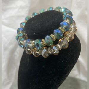 Stretch Bracelet With Schwartz Crystals & Randles Clear Rings Fits A 7 1/2 to 8”